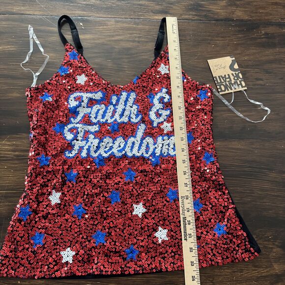 NWT Chance or Fate, Faith & Freedom red, white & blue sequined tank. Sz M - Picture 10 of 11